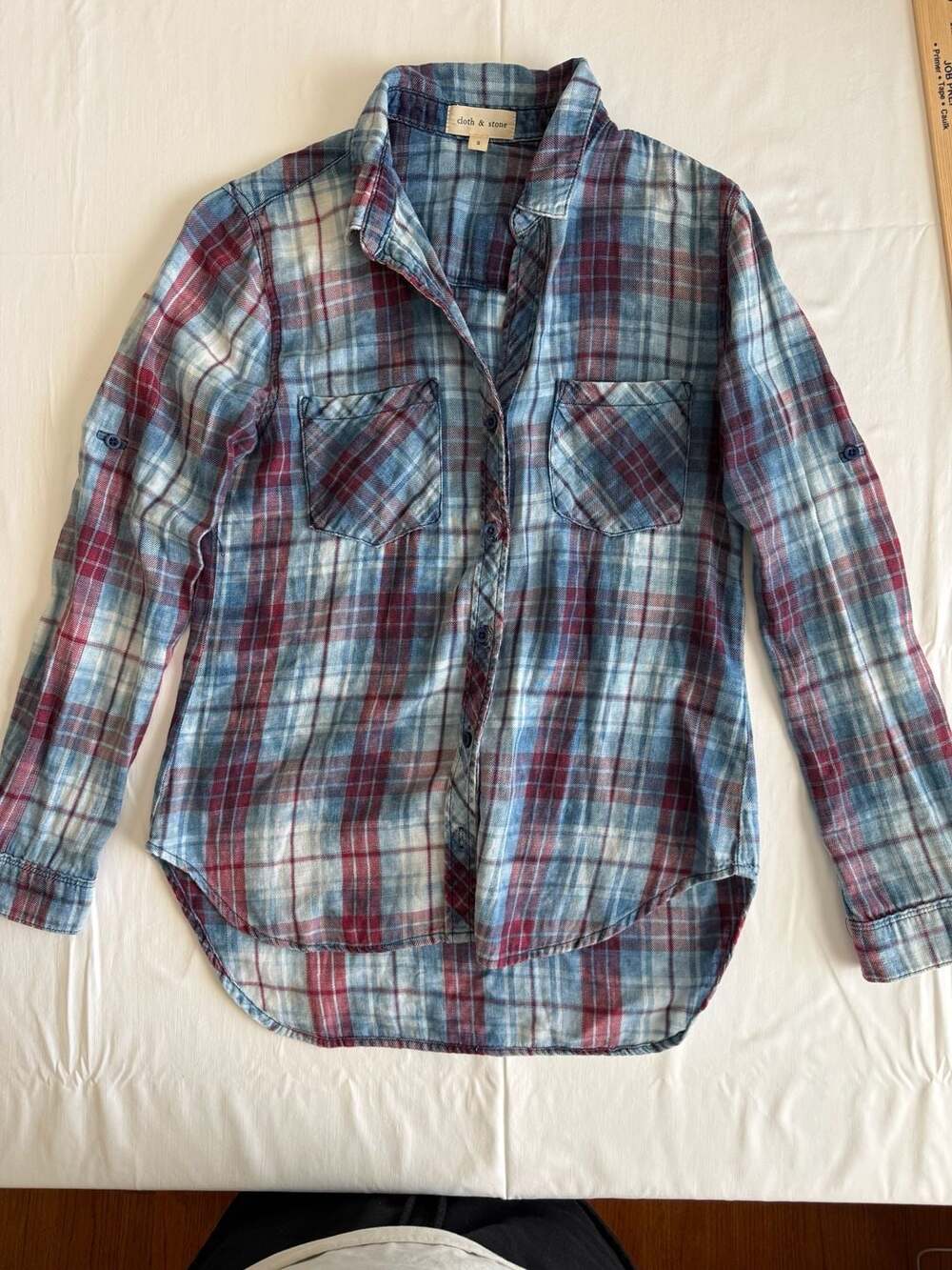 Cloth & Stone Plaid Shirt Size S Blue Red Button Down Long Sleeve